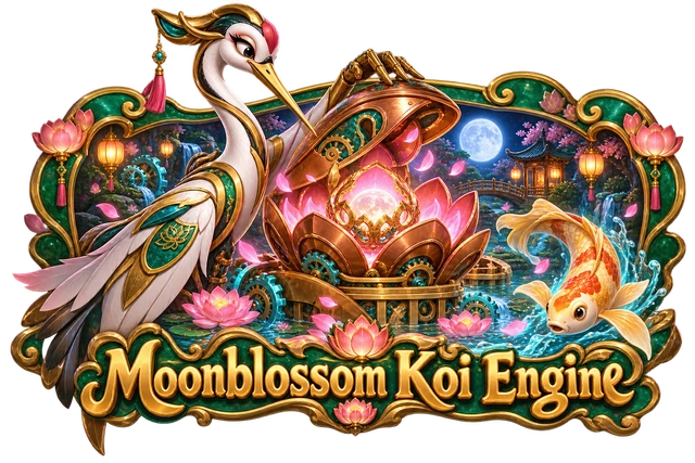 Moonblossom Koi Engine illustrated game world
